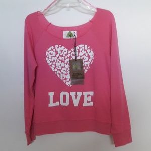 Bright Pink Long Sleeve Love Heart Big Neck Sweatshirt